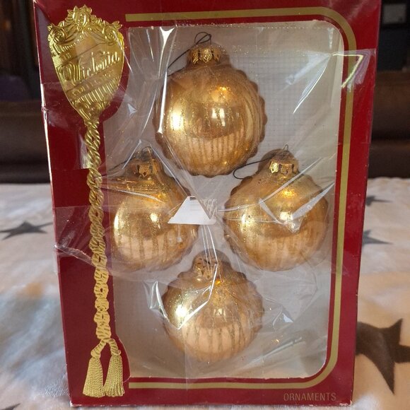 The Victoria Collection By Rauch Glass Ornaments Gold W/Glitter Set Of 4 - Picture 1 of 9